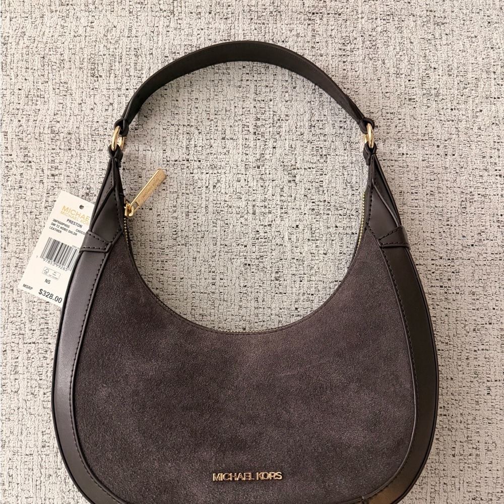BRAND NEW Michael Kors Preston Small Suede Crescent Shoulder Bag